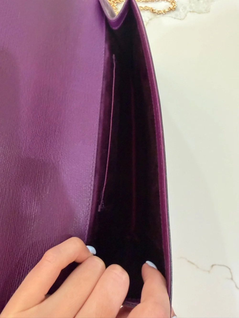 Yves Saint Laurent Plum Leather Clutch with Gold Y Accent - Picture 5 of 7